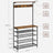 Clothes Rack - Metal - Rustic Brown and Black - Multiple Storage Options with Hooks