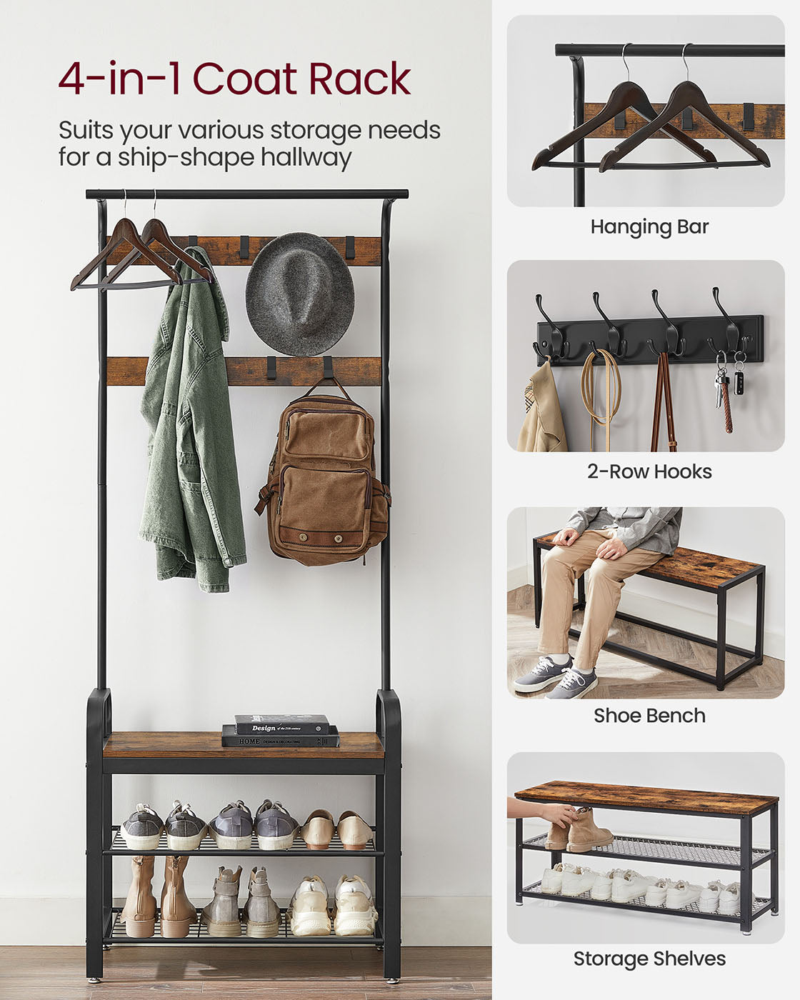 Coat Rack - Metal - Rustic Brown