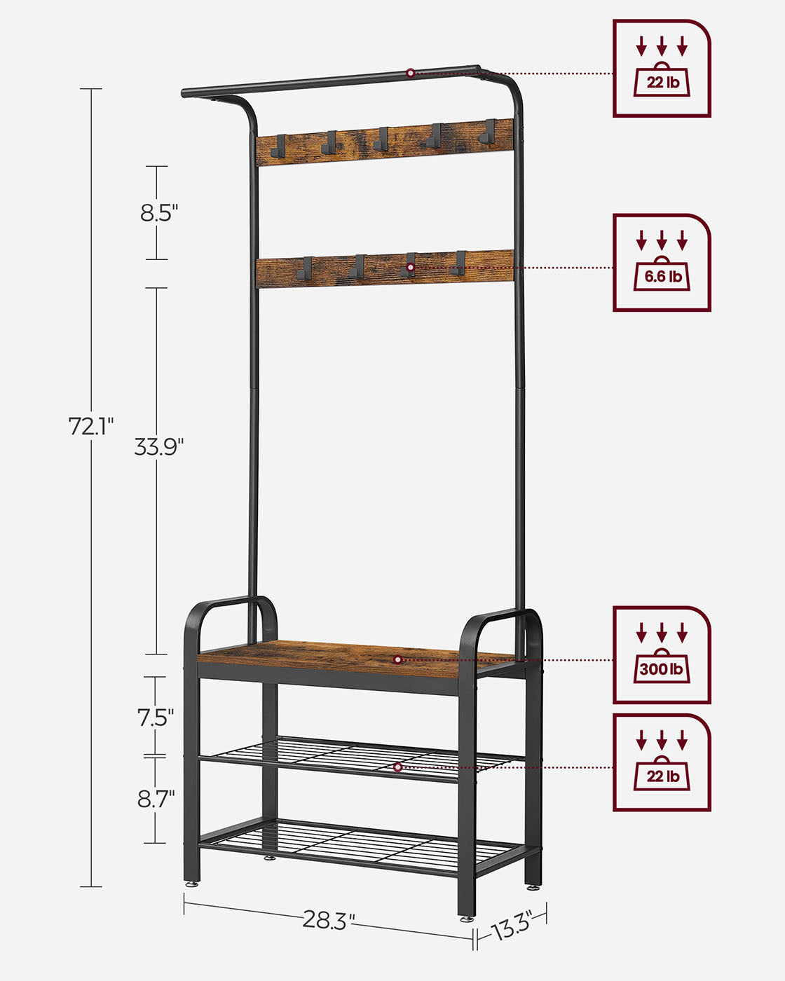 Coat Rack - Metal - Rustic Brown