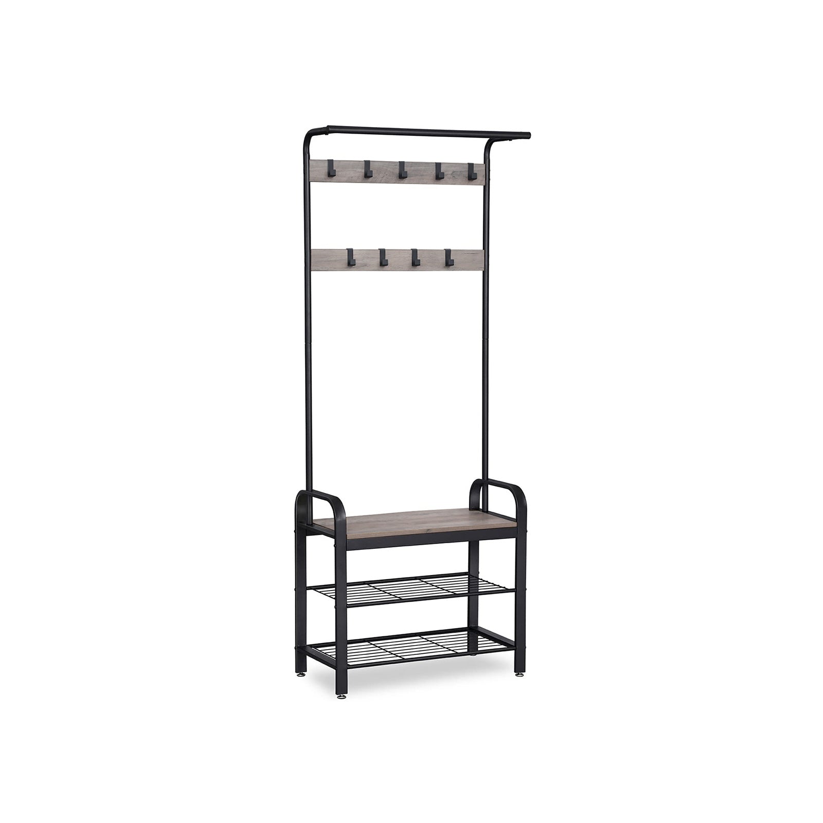 Hall Tree - Metal - Rustic Brown - Multifunctional with Removable Hooks