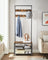 Coat Rack - Wood - Rustic Brown and Black - Hall Tree with Shoe Storage and Movable Hooks