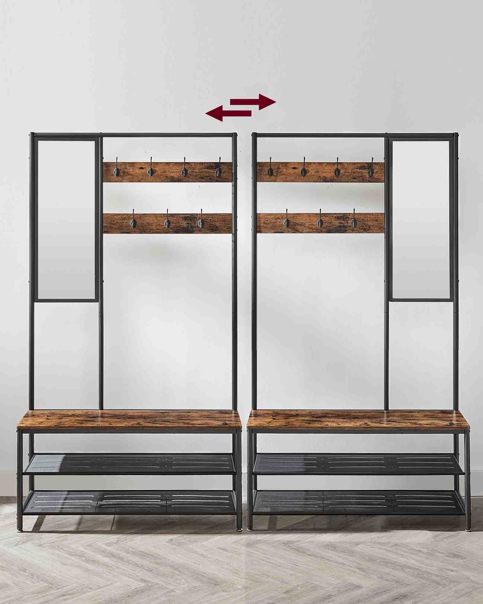 Coat Rack - Wood - Camel Brown - Includes Shoe Storage and Mirror