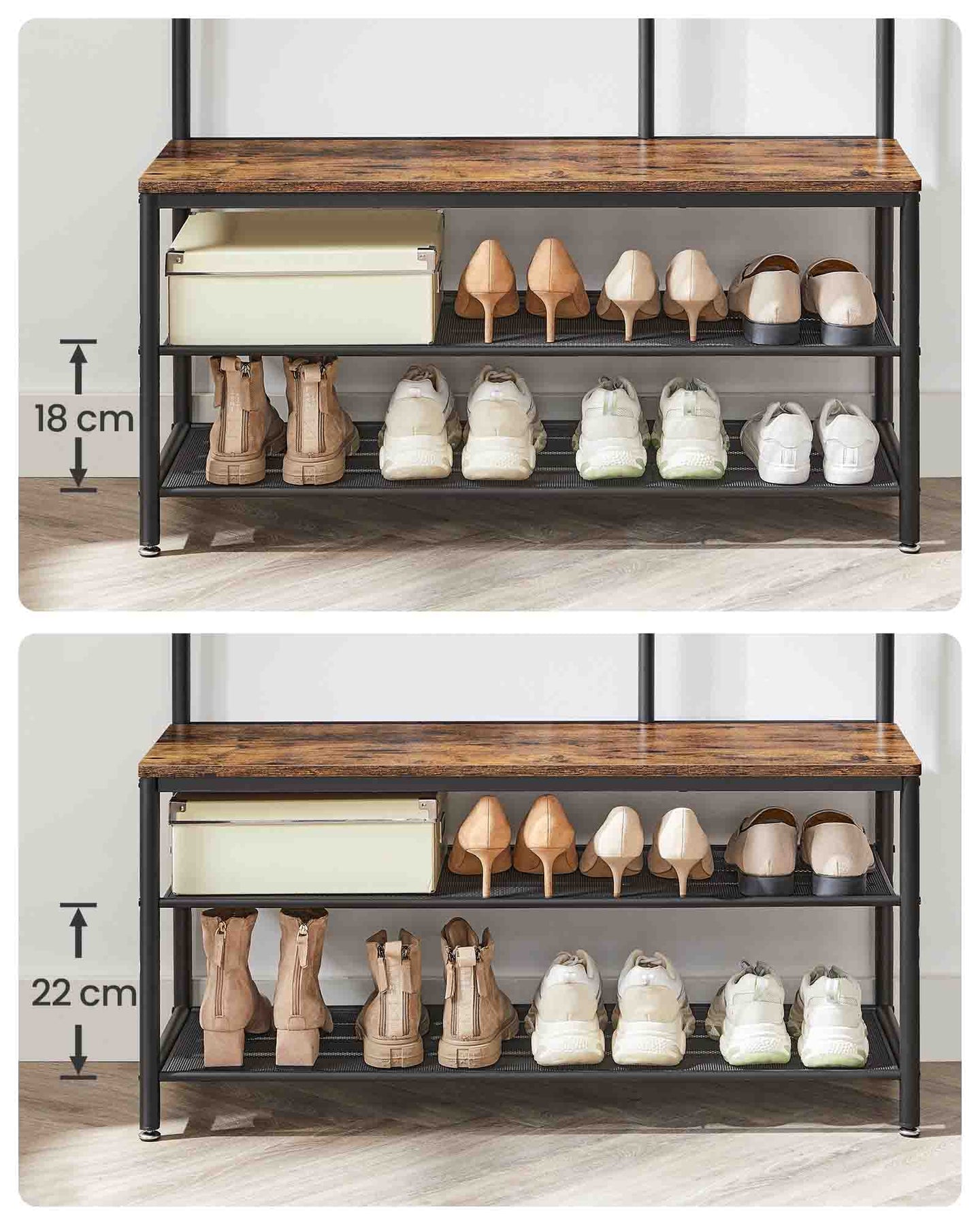 Coat Rack - Wood - Camel Brown - Includes Shoe Storage and Mirror