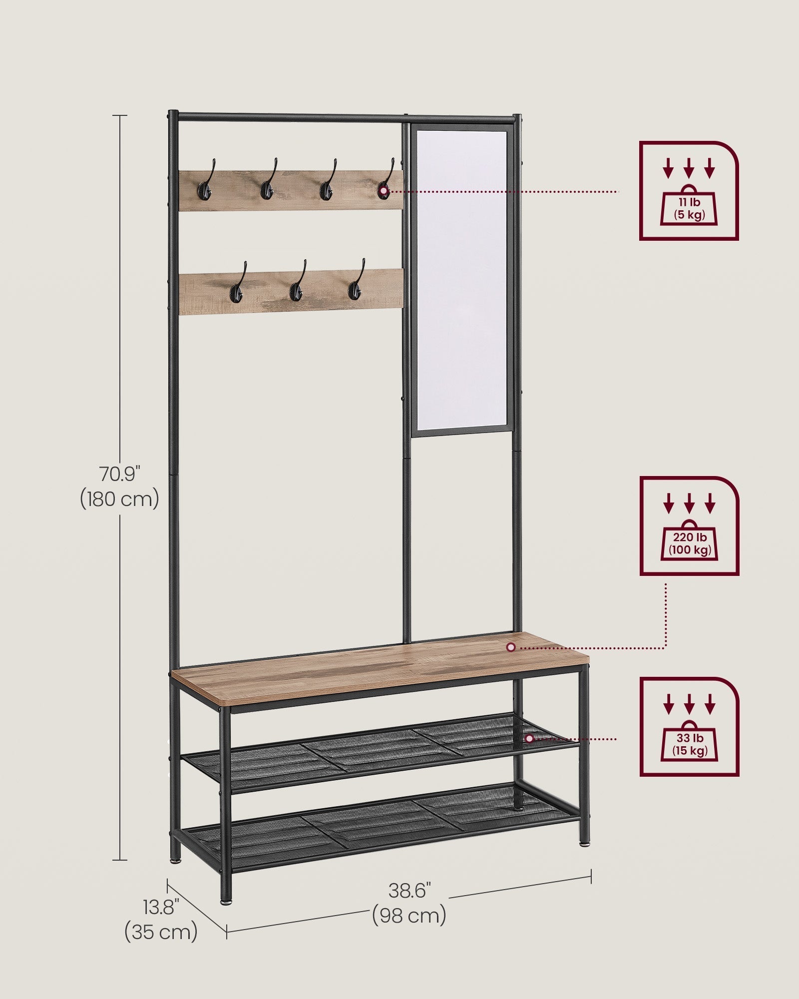 Coat Rack with Shoe Storage - Wood - Camel Brown