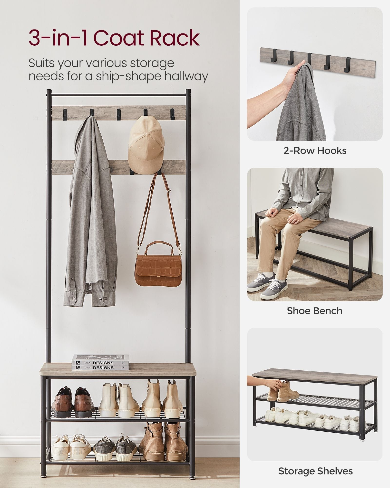 Coat Rack Stand - Wood - Natural Finish