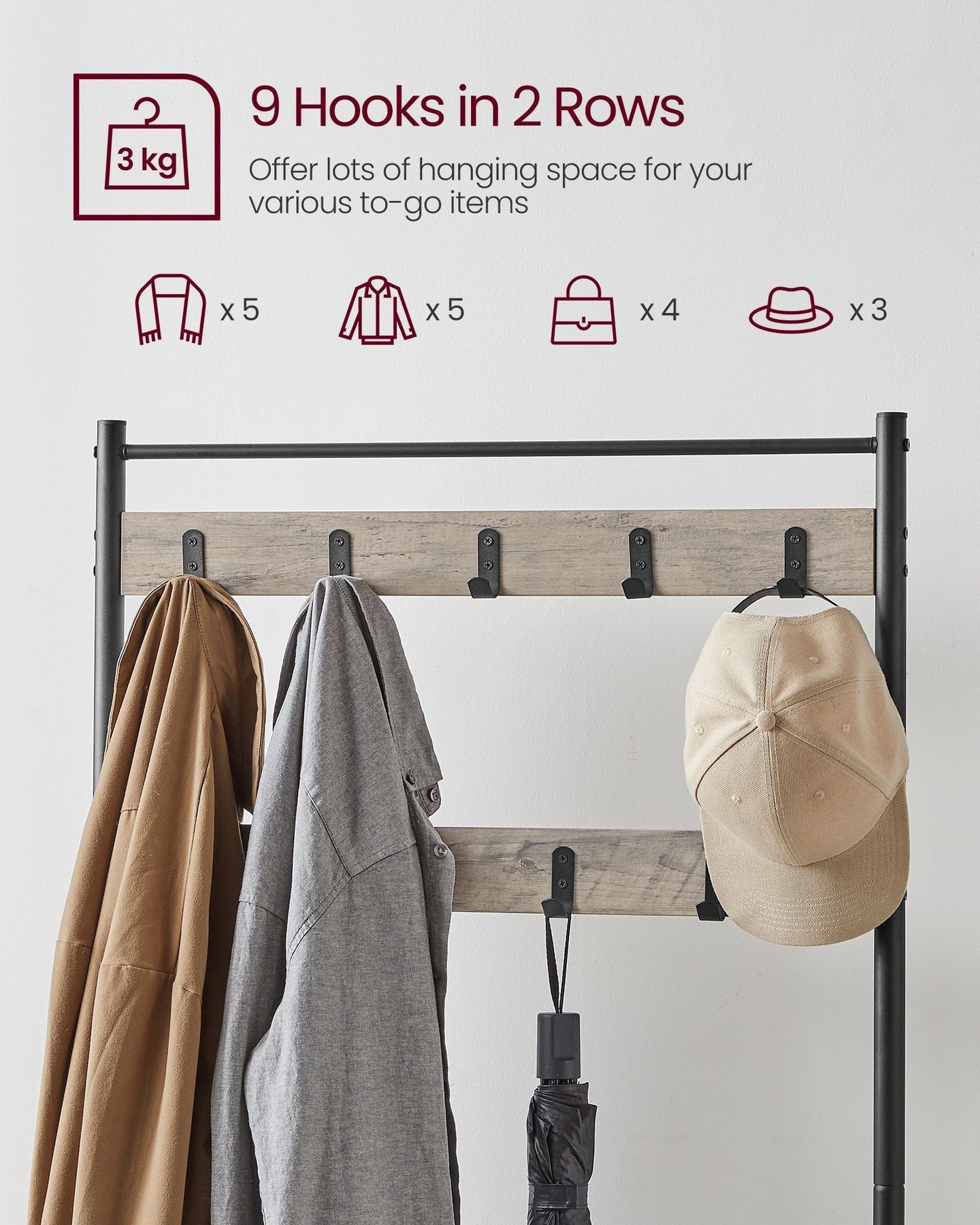 Coat Rack Stand - Wood - Natural Finish