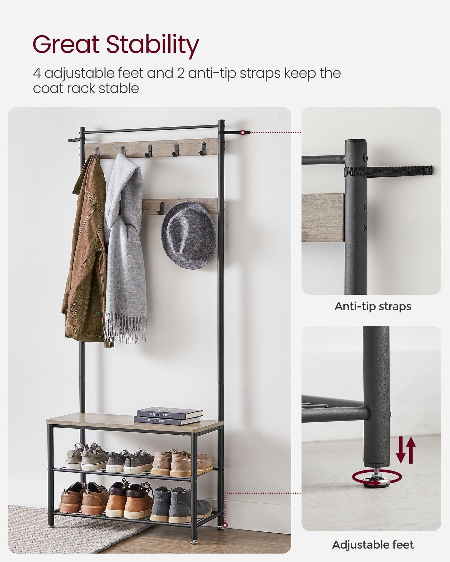Coat Rack Stand - Wood - Natural Finish