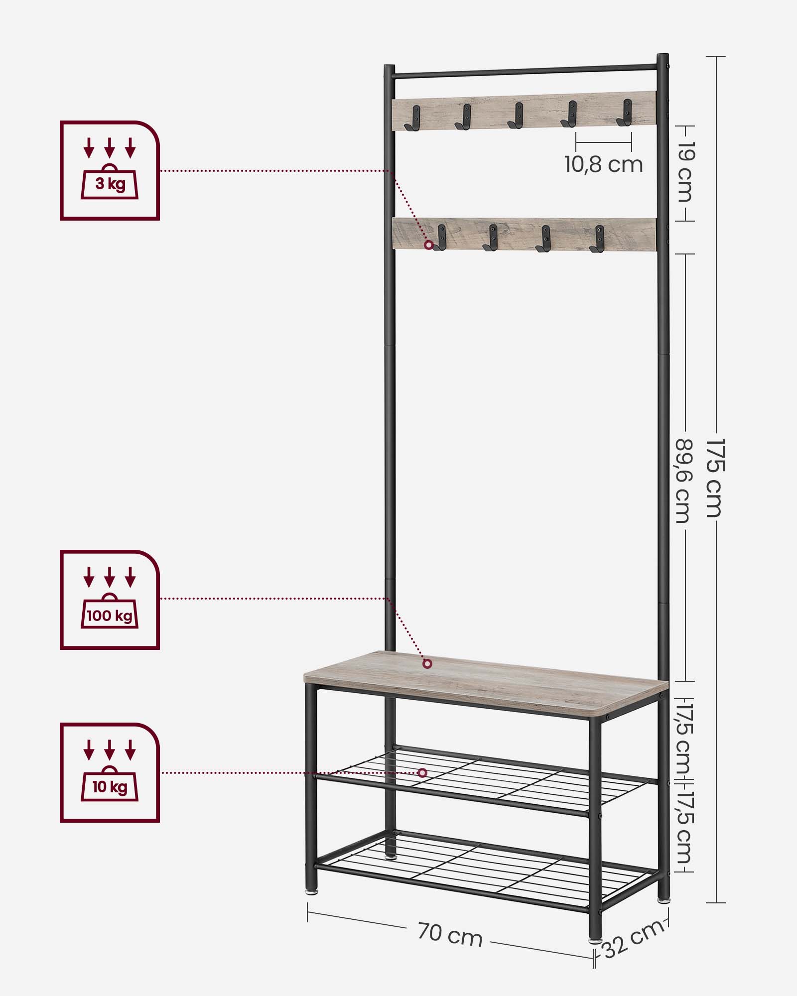 Coat Rack Stand - Wood - Natural Finish