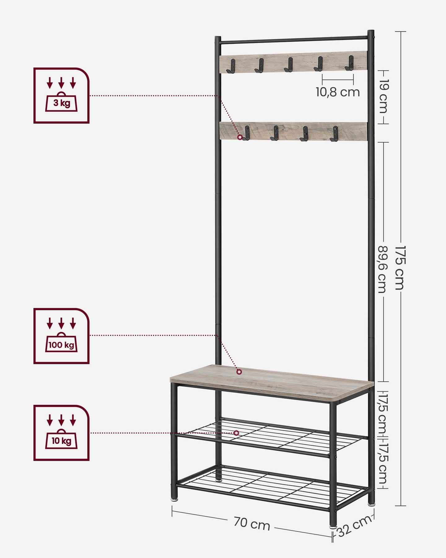 Coat Rack Stand - Wood - Natural Finish