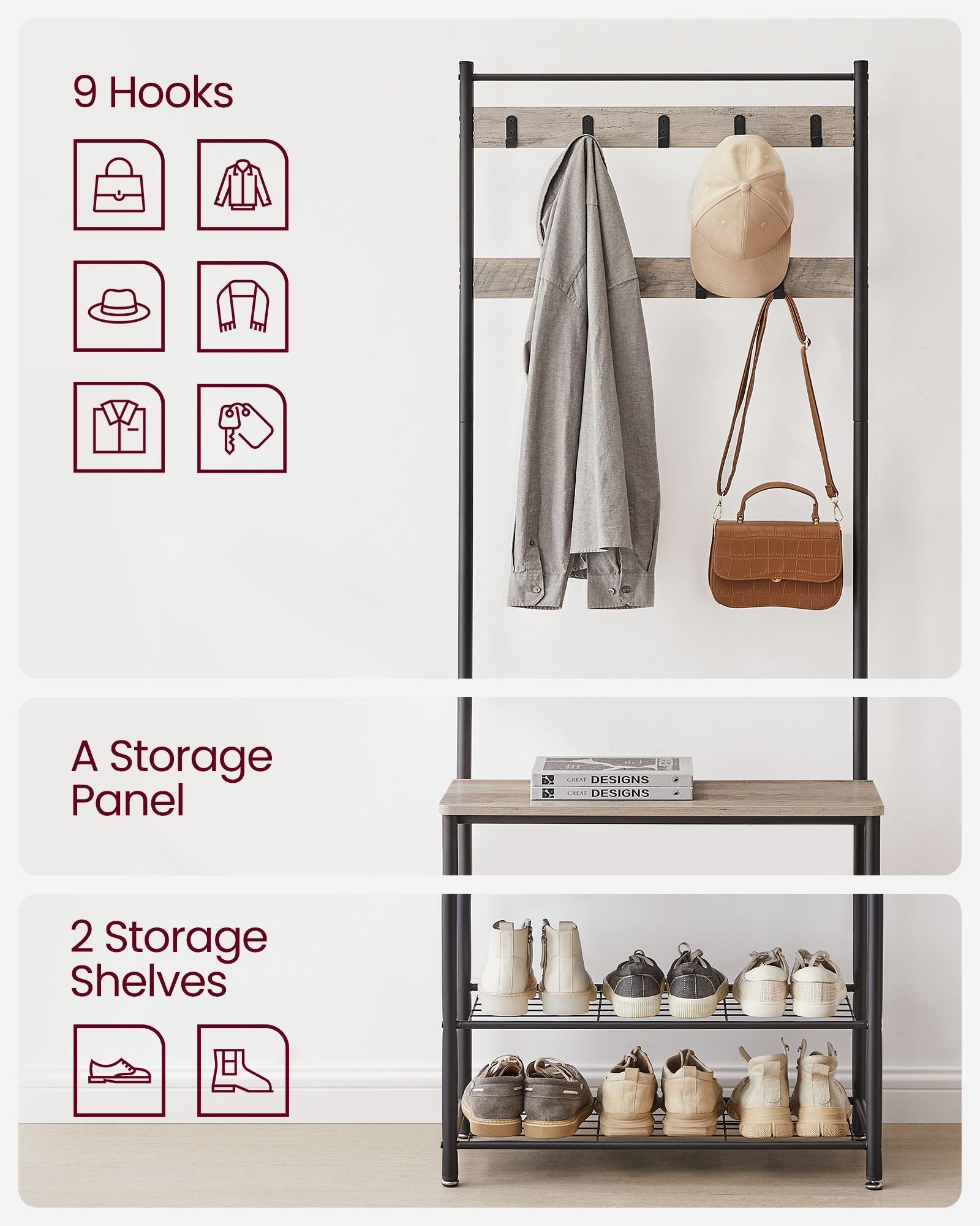 Coat Rack Stand - Wood - Natural Finish