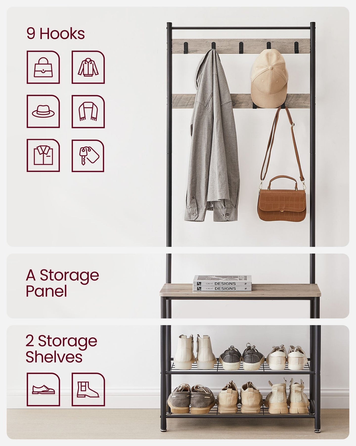 Coat Rack Stand - Wood - Natural Finish