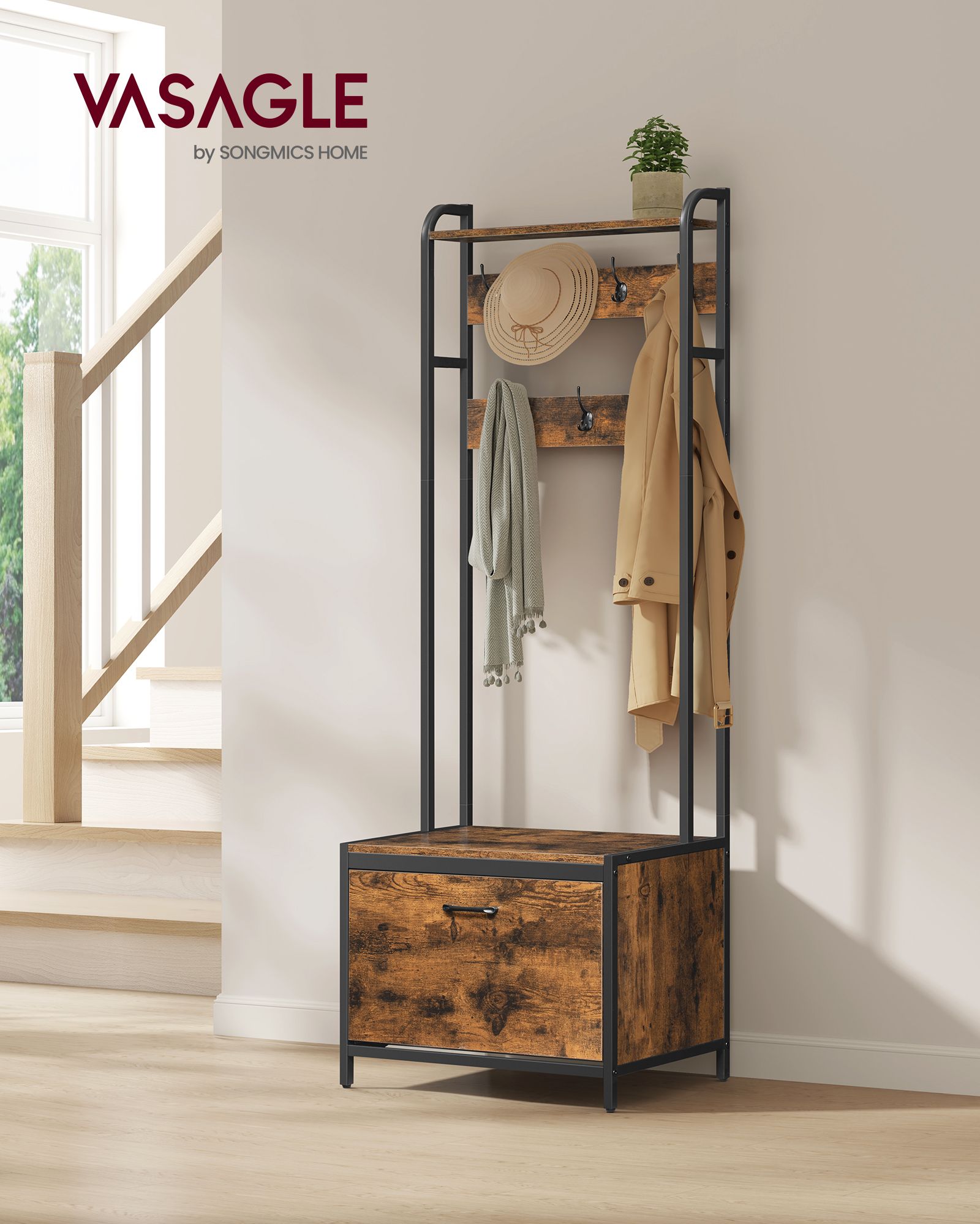 Coat Rack - Wood - With Bench