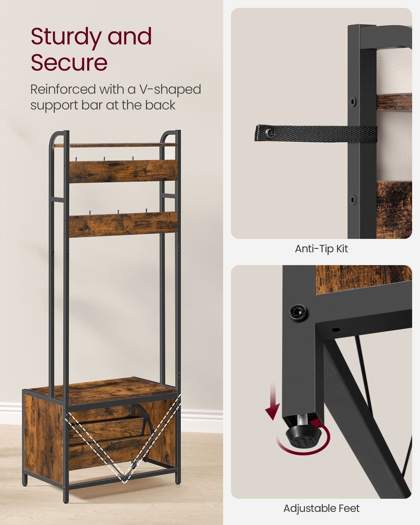 Coat Rack - Wood - With Bench