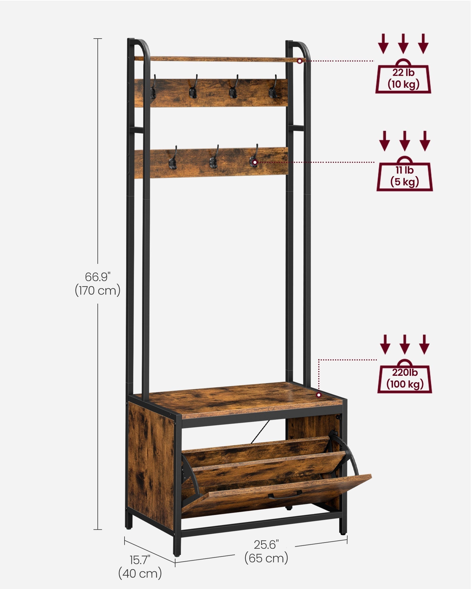 Coat Rack - Wood - With Bench