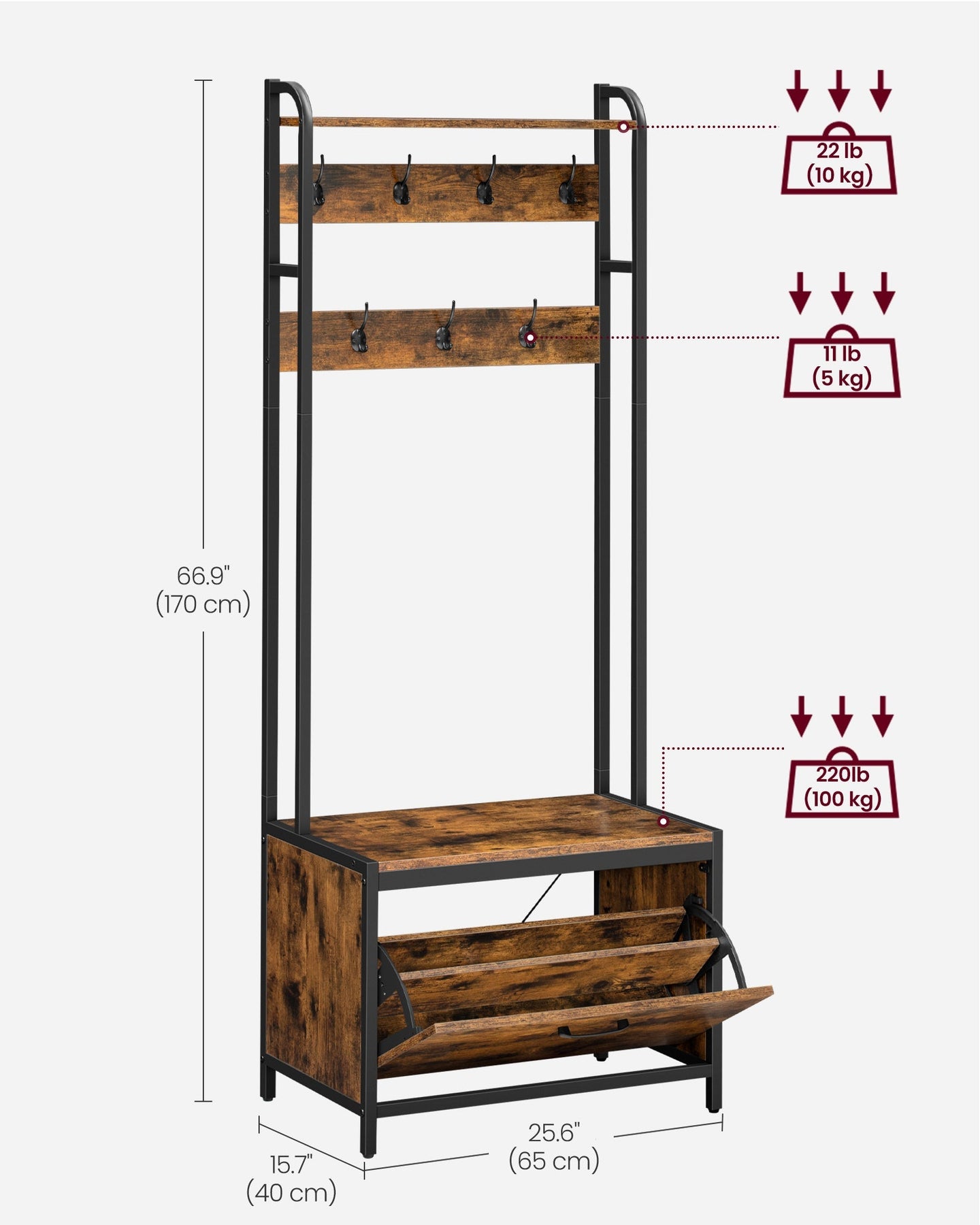 Coat Rack - Wood - With Bench