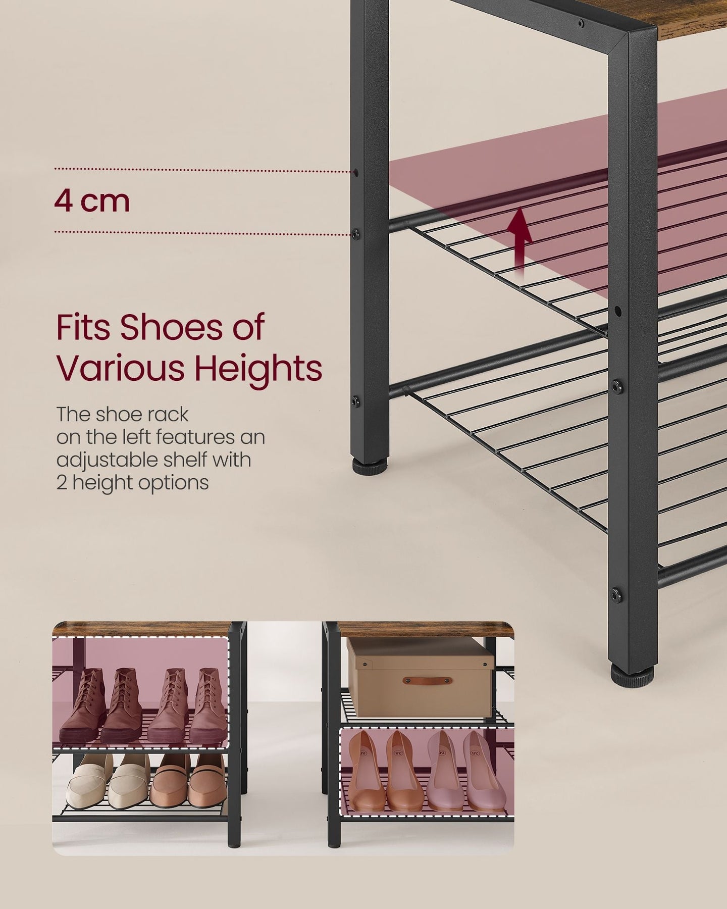 Coat Rack with Shoe Bench - Wood - Brown - 9 Hooks