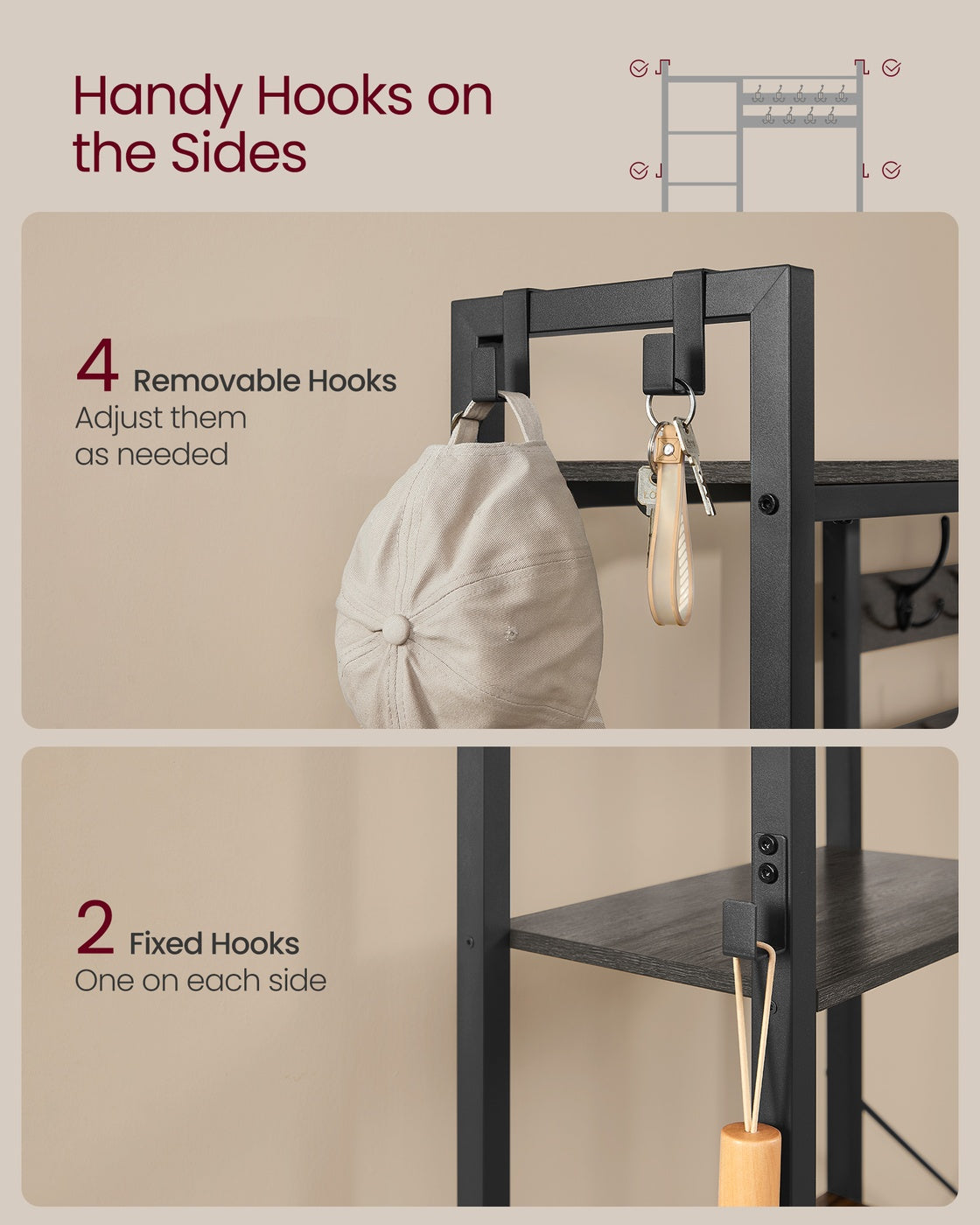 Hall Tree - Engineered Wood - Brown - Bench with Shoe Storage and Multiple Hooks