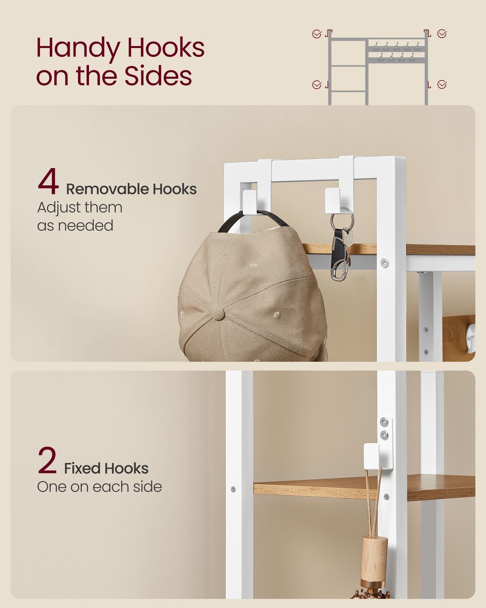 Hallway Coat Rack - Engineered Wood - Golden Oak - Bench with Shoe Storage and Multiple Hooks