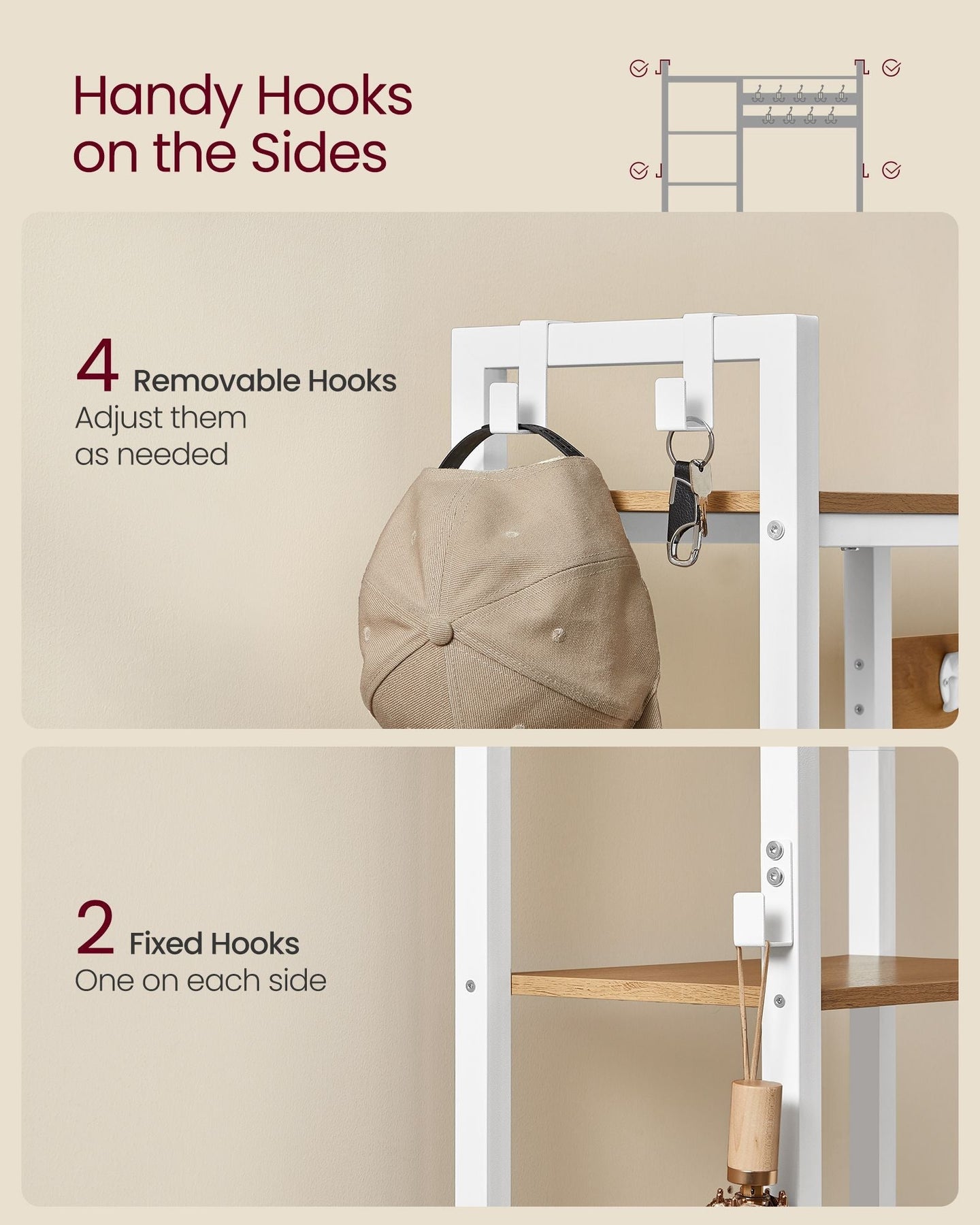 Hallway Coat Rack - Engineered Wood - Golden Oak - Bench with Shoe Storage and Multiple Hooks