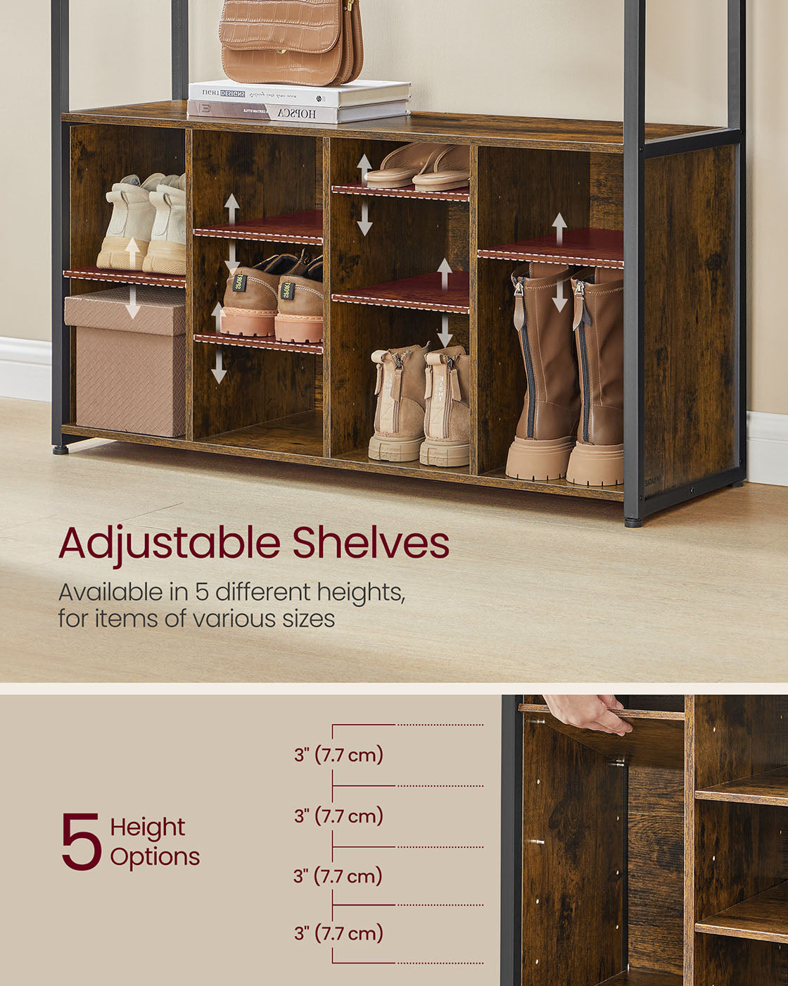 Hall Tree - Wood - Rustic Brown - Bench with Shoe Storage and Coat Rack