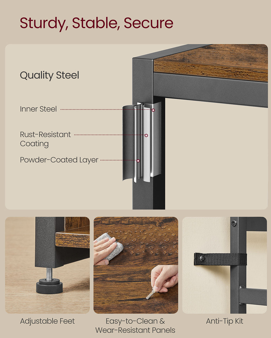 Hall Tree - Wood - Rustic Brown - Bench with Shoe Storage and Coat Rack