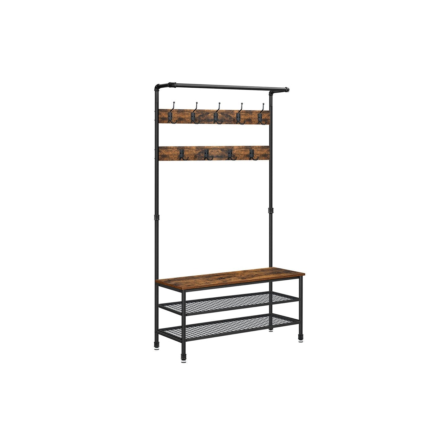 Hall Tree - Steel - Industrial Gray - Multifunctional with 9 Hooks and Shoe Rack