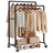 Industrial Pipe Clothes Rack - Heavy Duty Metal - Black - Double Hanging Rail with Shelf