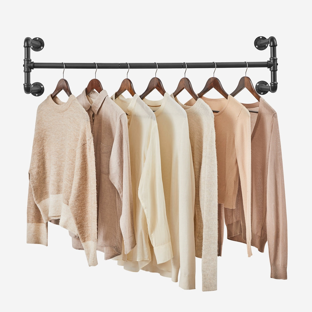 Wall-Mounted Clothes Rack - Metal - Black - Industrial Pipe Design