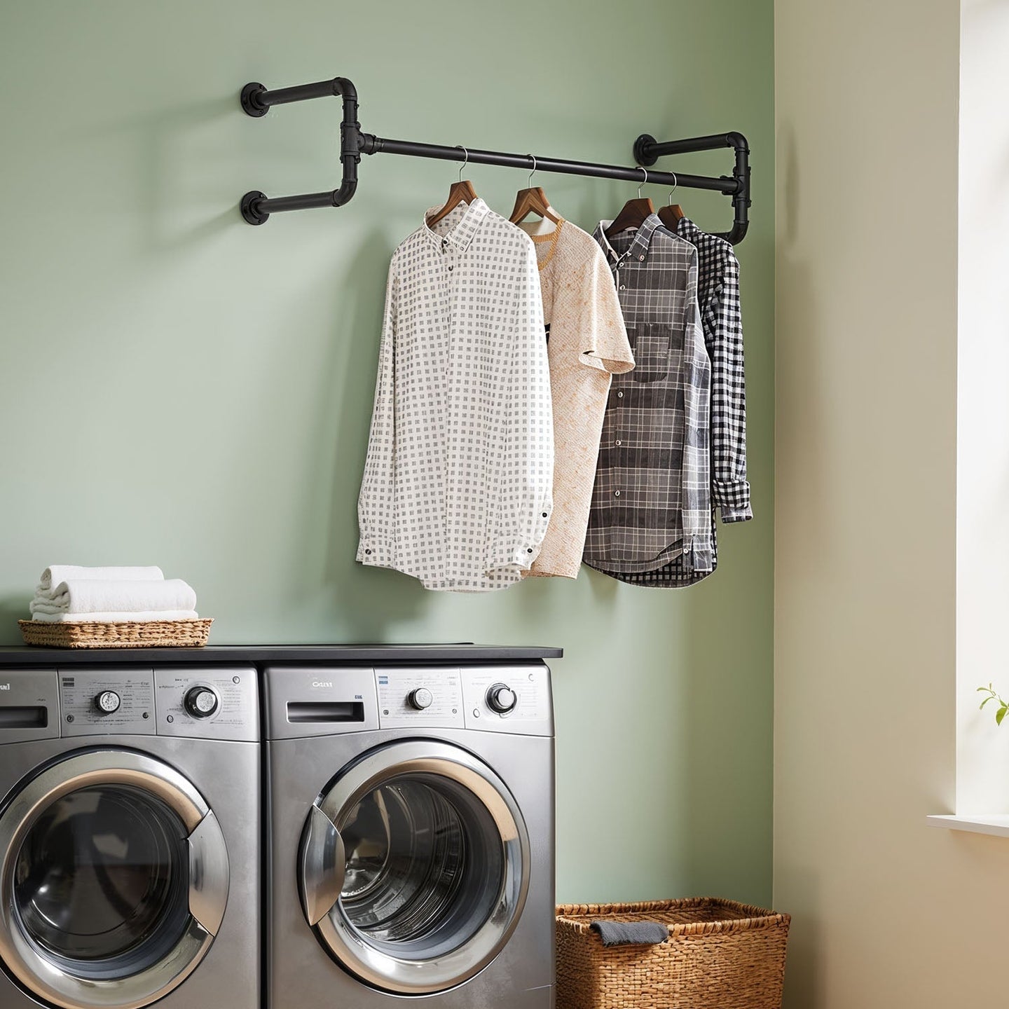 Set of 2 Wall-Mounted Garment Hanging Bars - Metal - Black - Space-Saving for Small Rooms