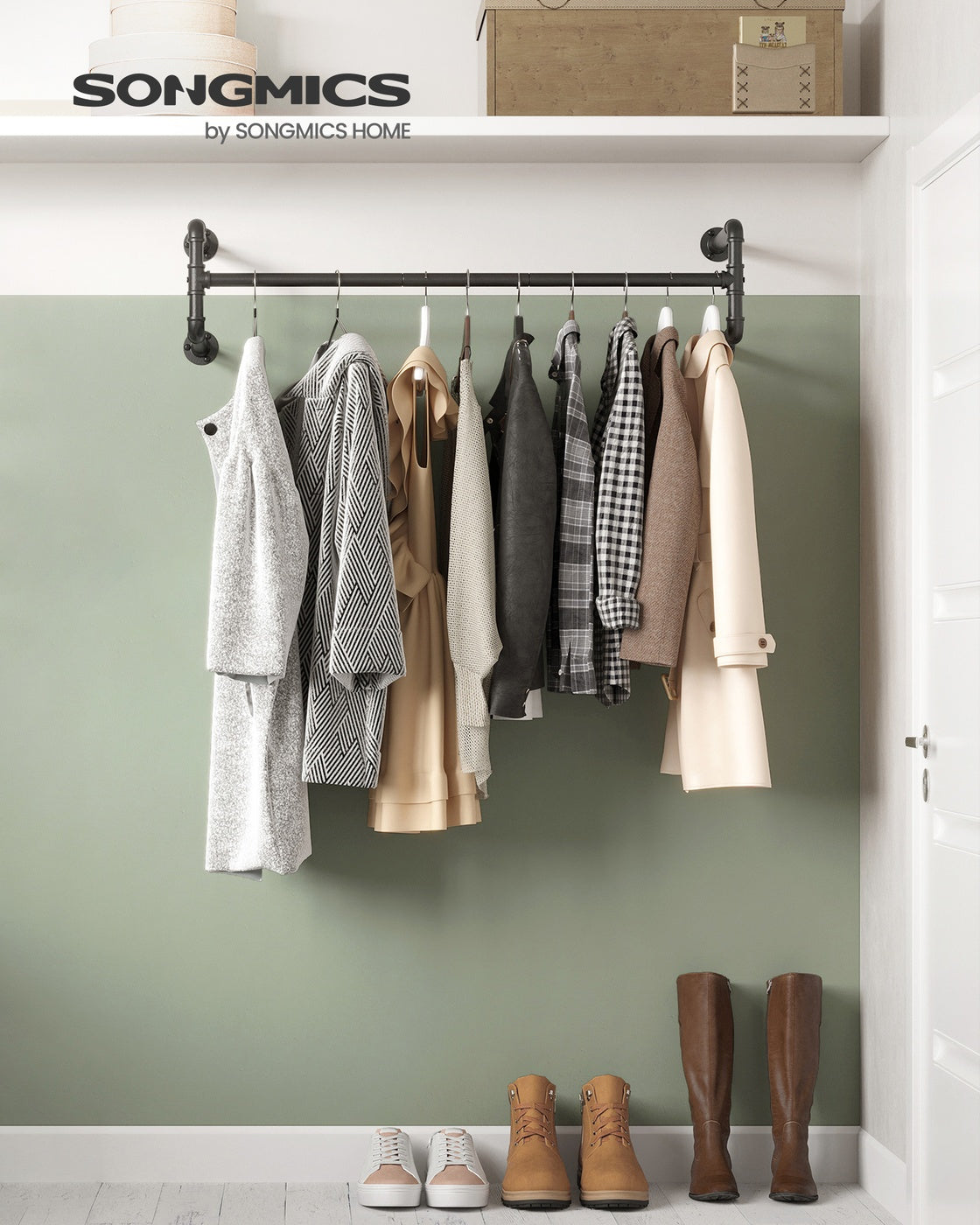 Wall-Mounted Clothes Rack - Metal - Black - Industrial Pipe Design