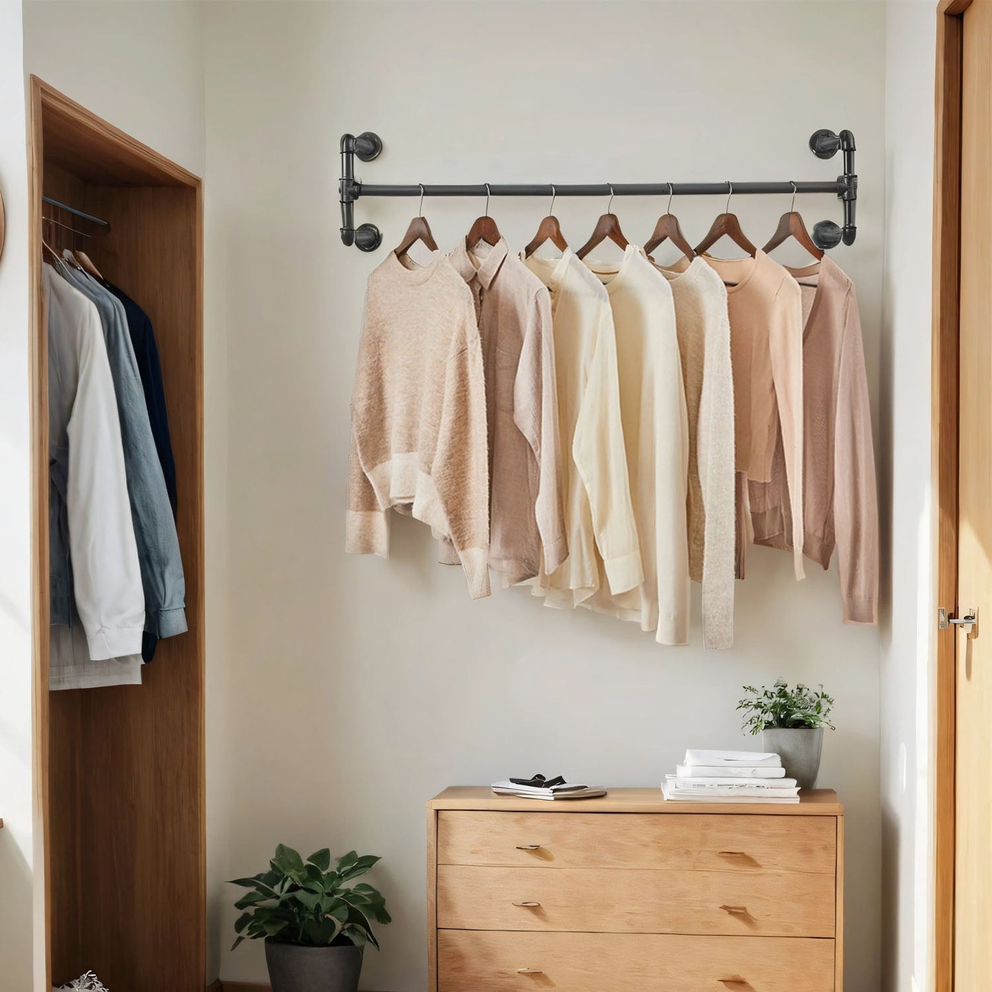 Set of 2 Wall-Mounted Garment Hanging Bars - Metal - Black - Space-Saving for Small Rooms