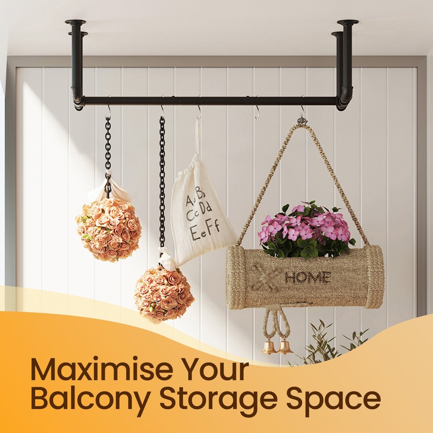 Set of 2 Wall-Mounted Garment Hanging Bars - Metal - Black - Space-Saving for Small Rooms