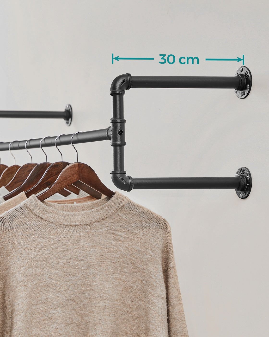 Wall-Mounted Clothes Rack - Metal - Black - Industrial Pipe Design