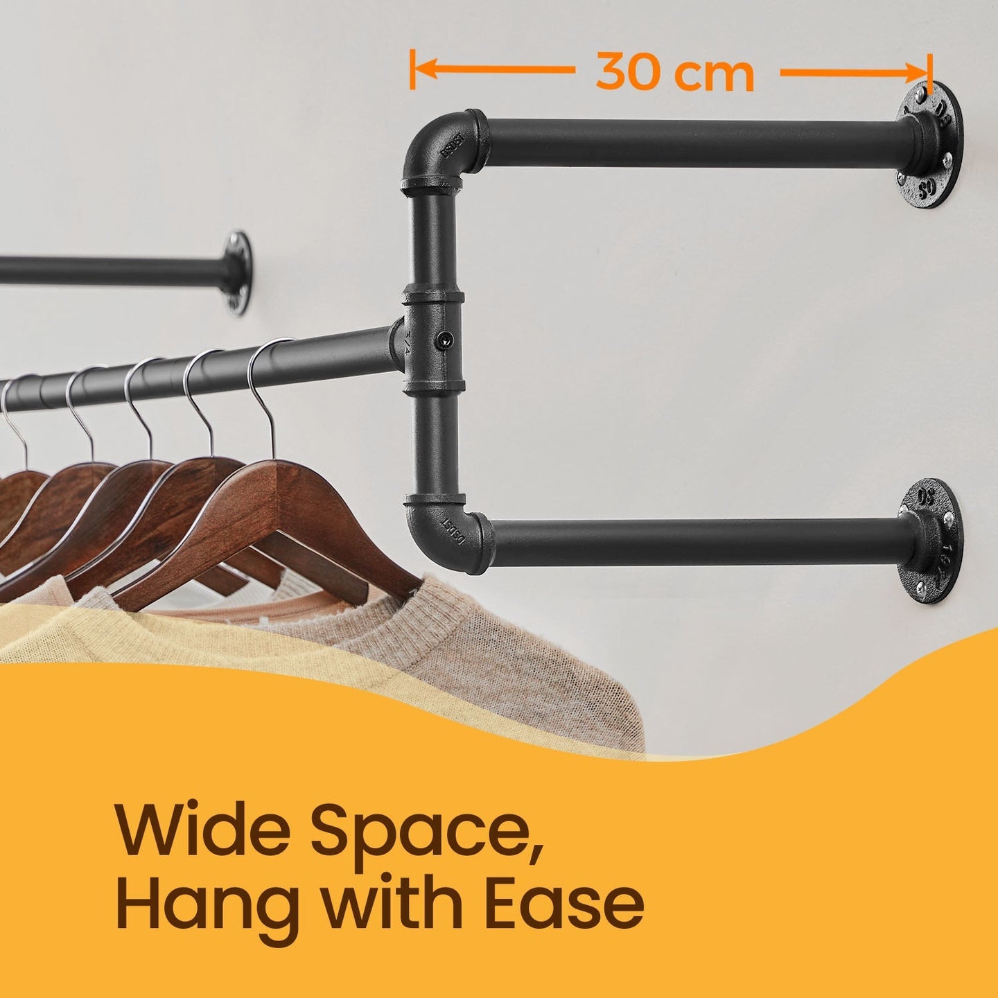 Set of 2 Wall-Mounted Garment Hanging Bars - Metal - Black - Space-Saving for Small Rooms