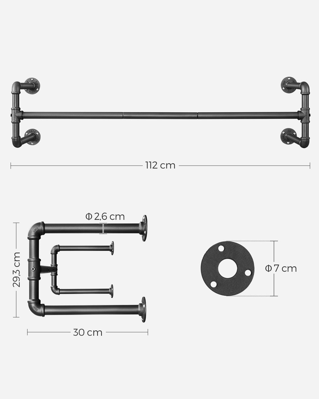 Wall-Mounted Clothes Rack - Metal - Black - Industrial Pipe Design