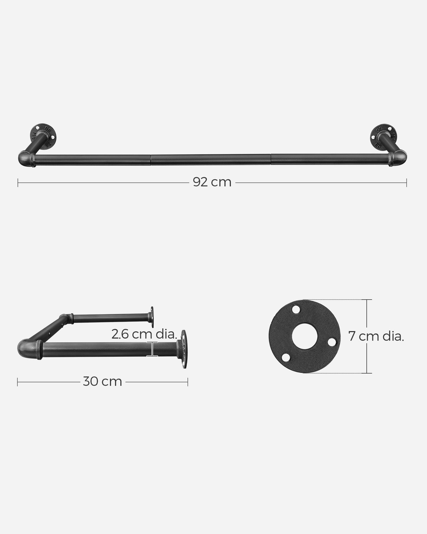 Wall-Mounted Clothes Rail - Metal - Black - Set of 2