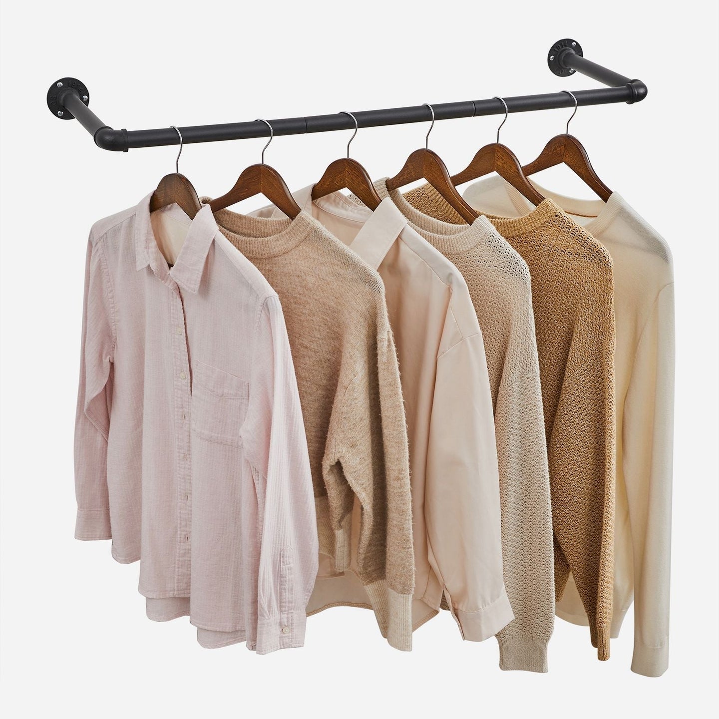 Wall-Mounted Clothes Rack Set - Metal - Black - Industrial Pipe Design