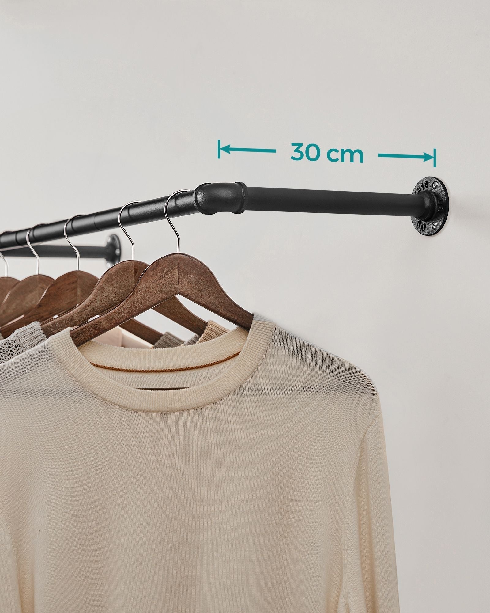Wall-Mounted Clothes Rack Set - Metal - Black - Industrial Pipe Design