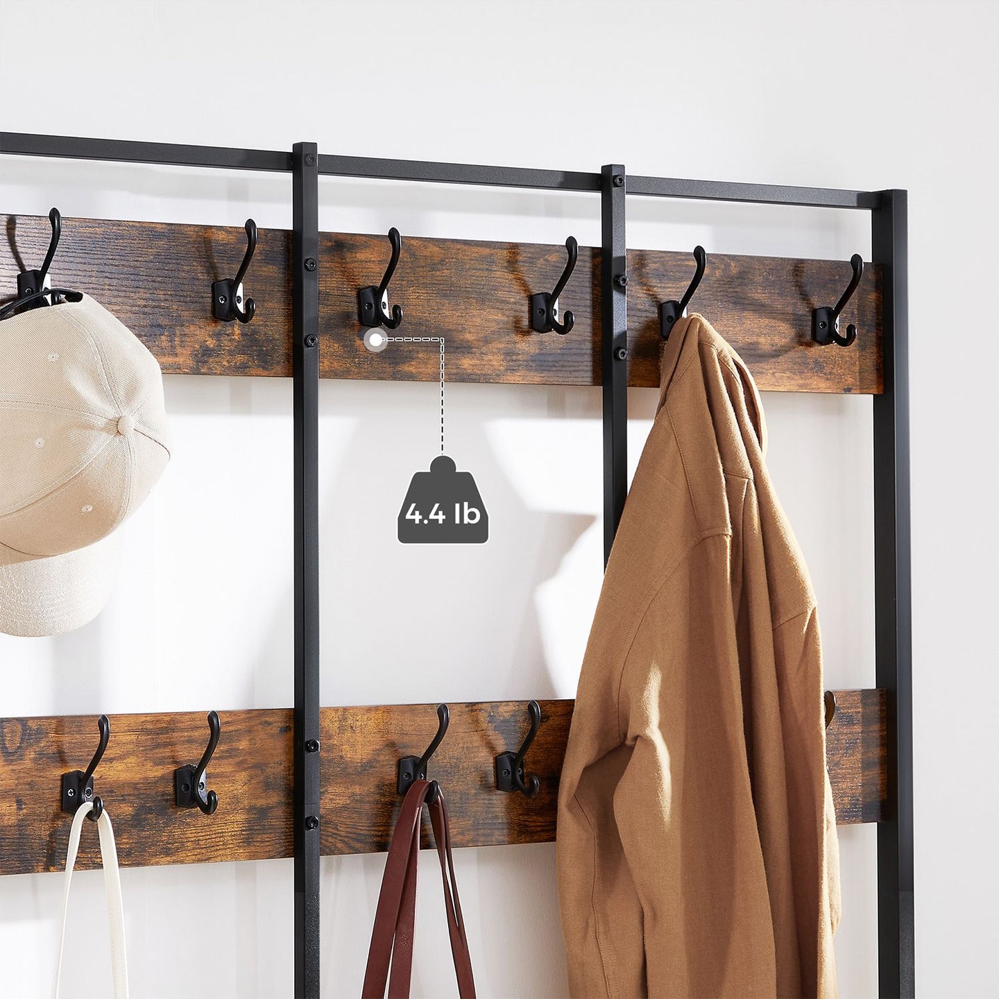 Large Coat Rack Stand - Particleboard and Iron - Rustic Brown
