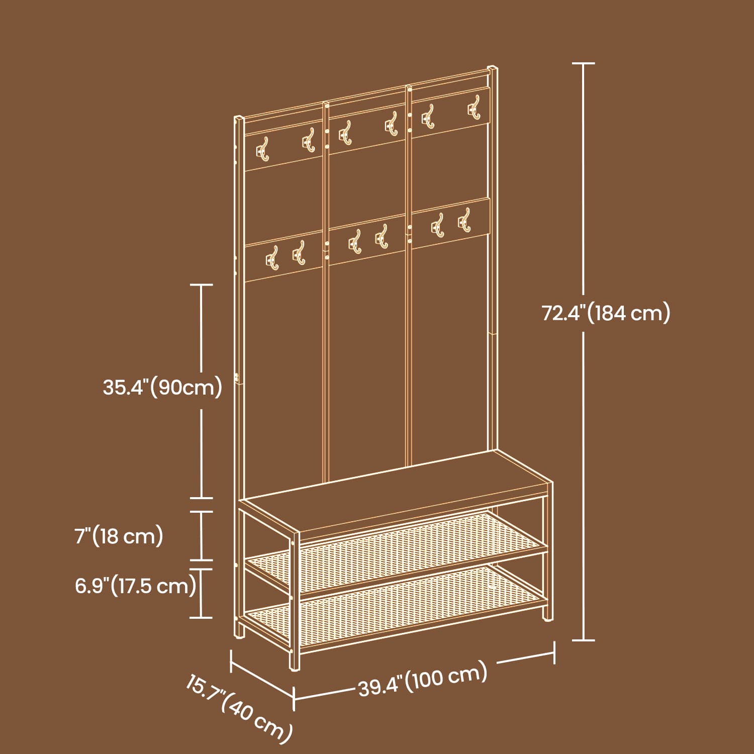 Coat and Shoe Rack - Iron - Brown