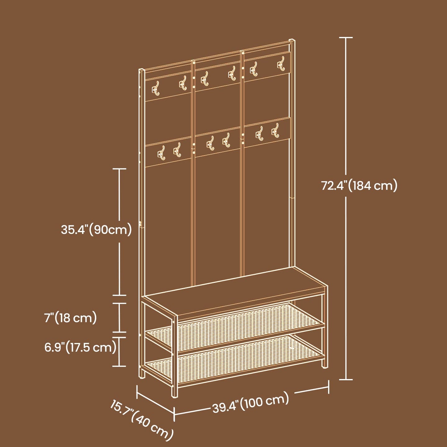 Coat and Shoe Rack - Iron - Brown