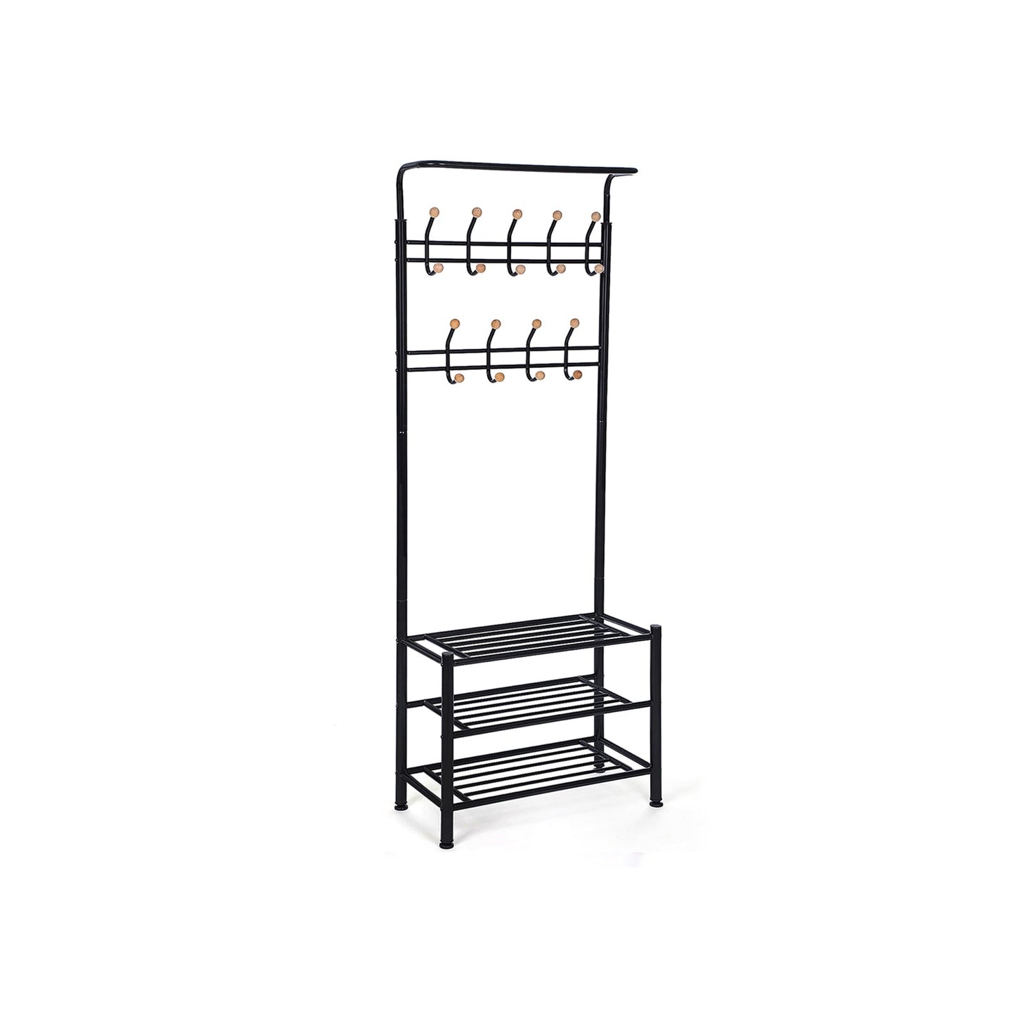 Hall Tree - Metal - Black - Multi-Purpose Entryway Organizer with Coat Stand and Shoe Rack