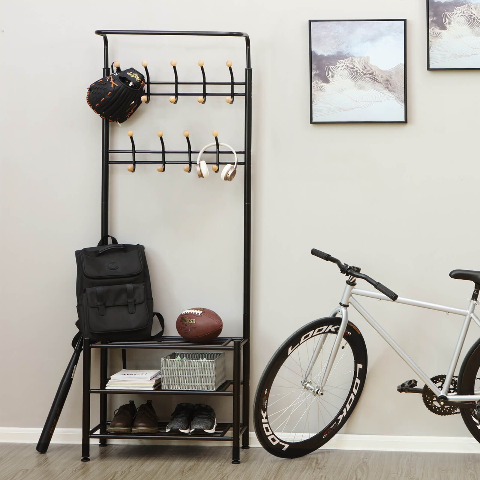 Hall Tree Entryway Organiser - iron tubes - Black