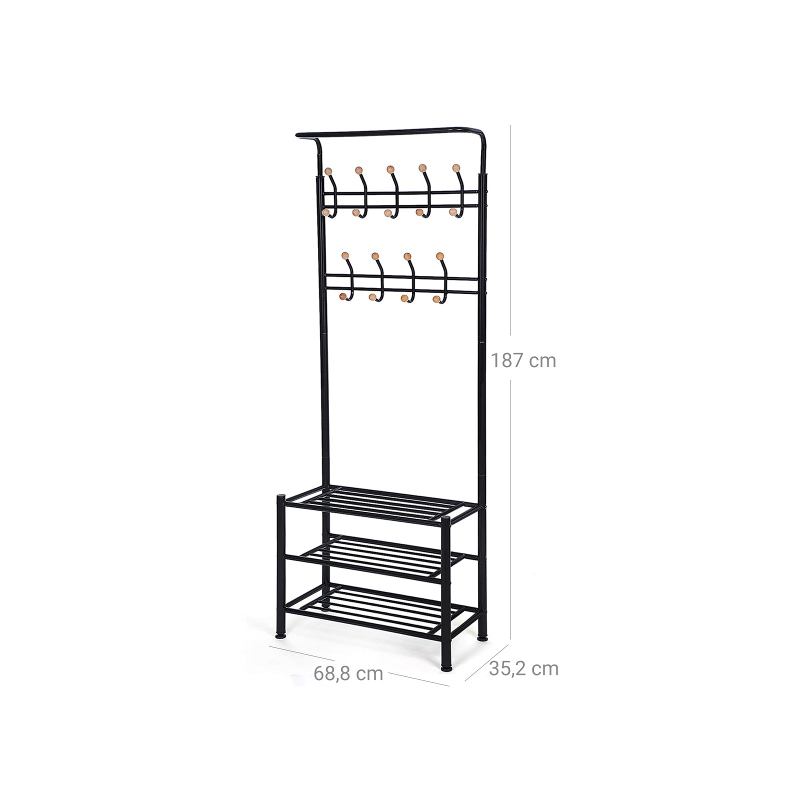 Hall Tree Entryway Organiser - iron tubes - Black