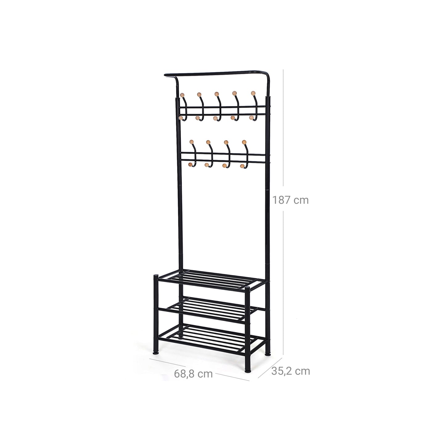 Hall Tree Entryway Organiser - iron tubes - Black