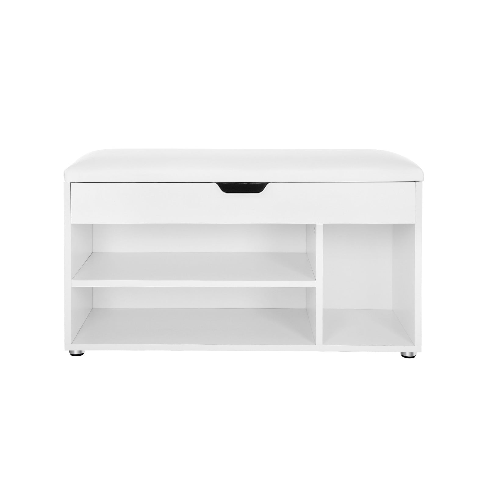Hallway Cabinet Shoe Bench - Wood - White - Storage with Shelves and Hidden Chest