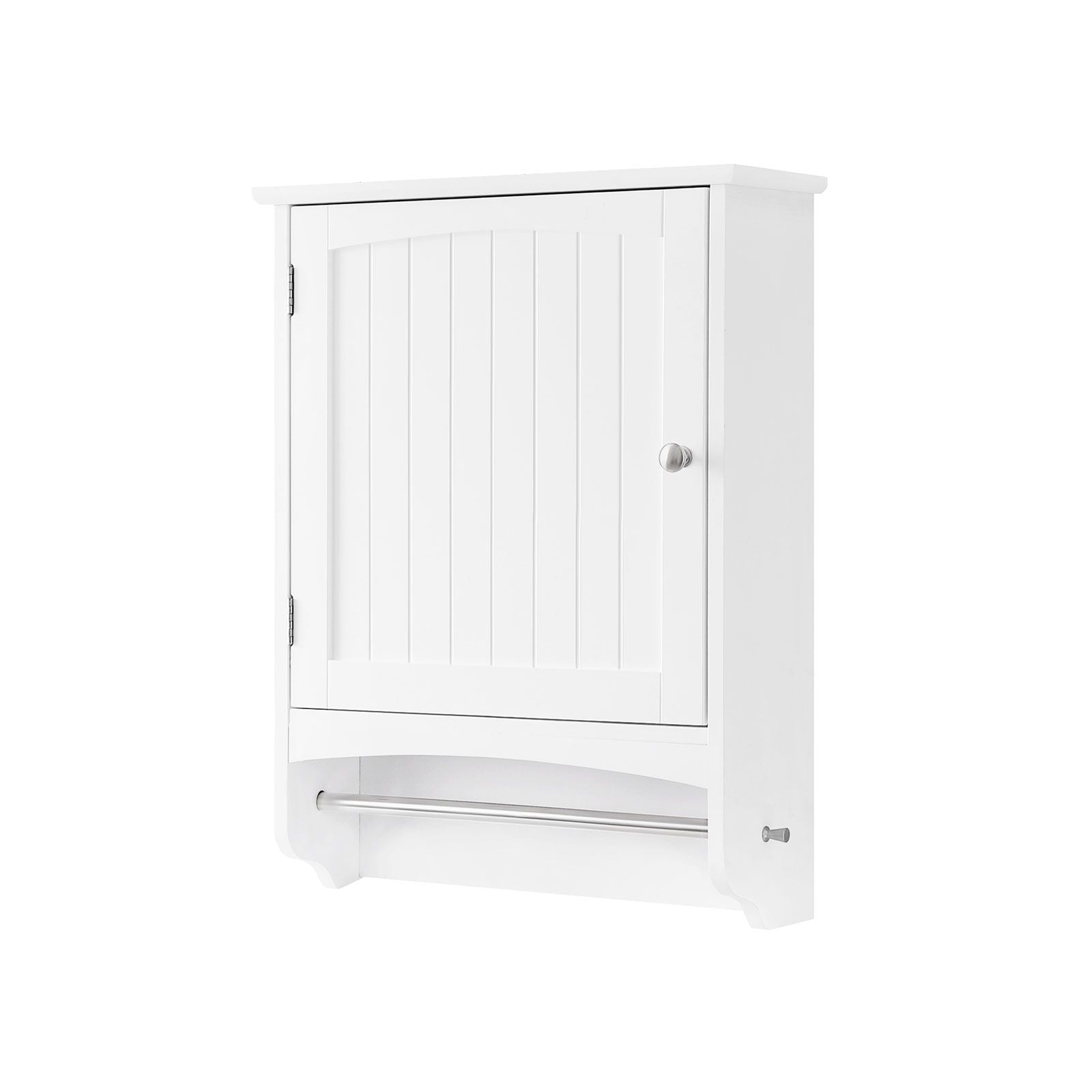 Wooden Wall Storage Cabinet - White - Adjustable Shelf with Towel Rod
