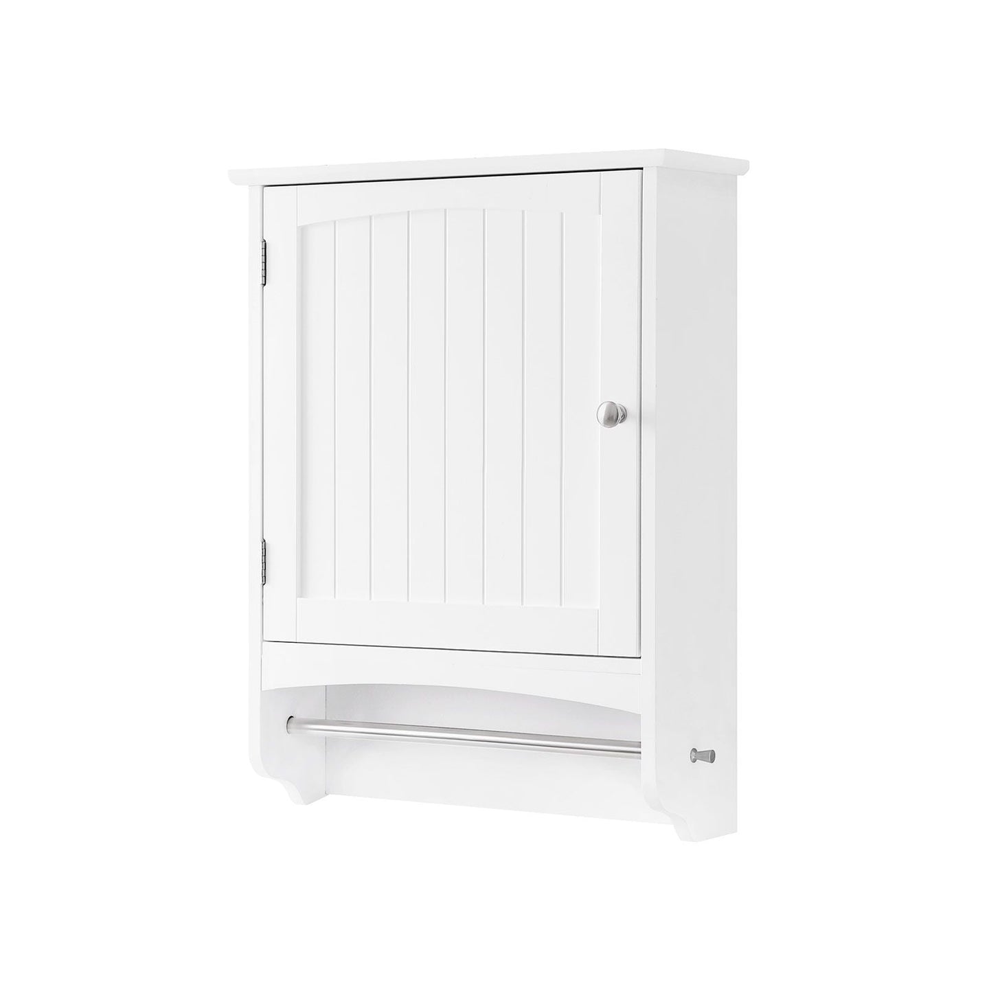 Wooden Wall Storage Cabinet - White - Adjustable Shelf with Towel Rod