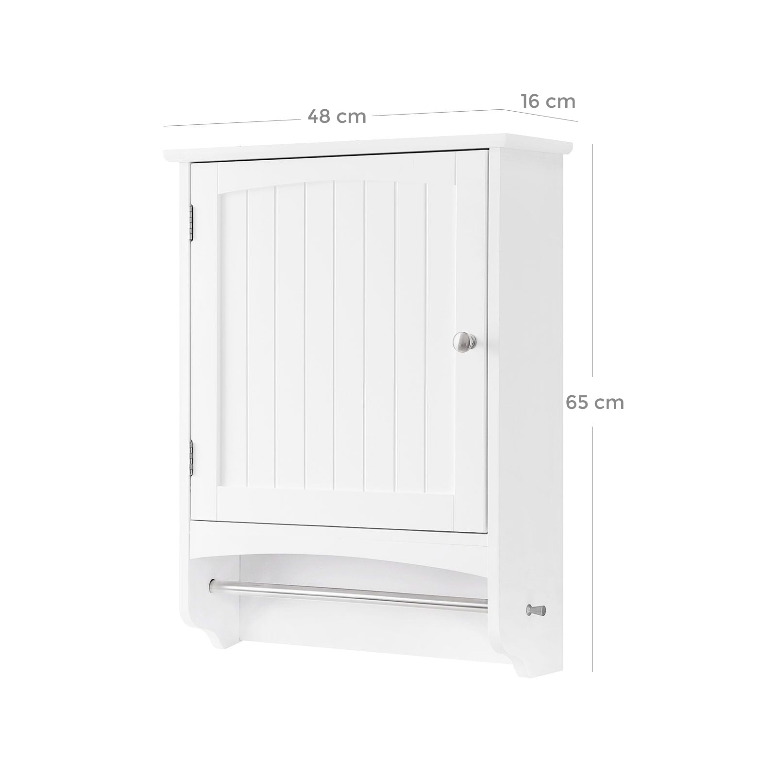 Wooden Wall Storage Cabinet - White - Adjustable Shelf with Towel Rod