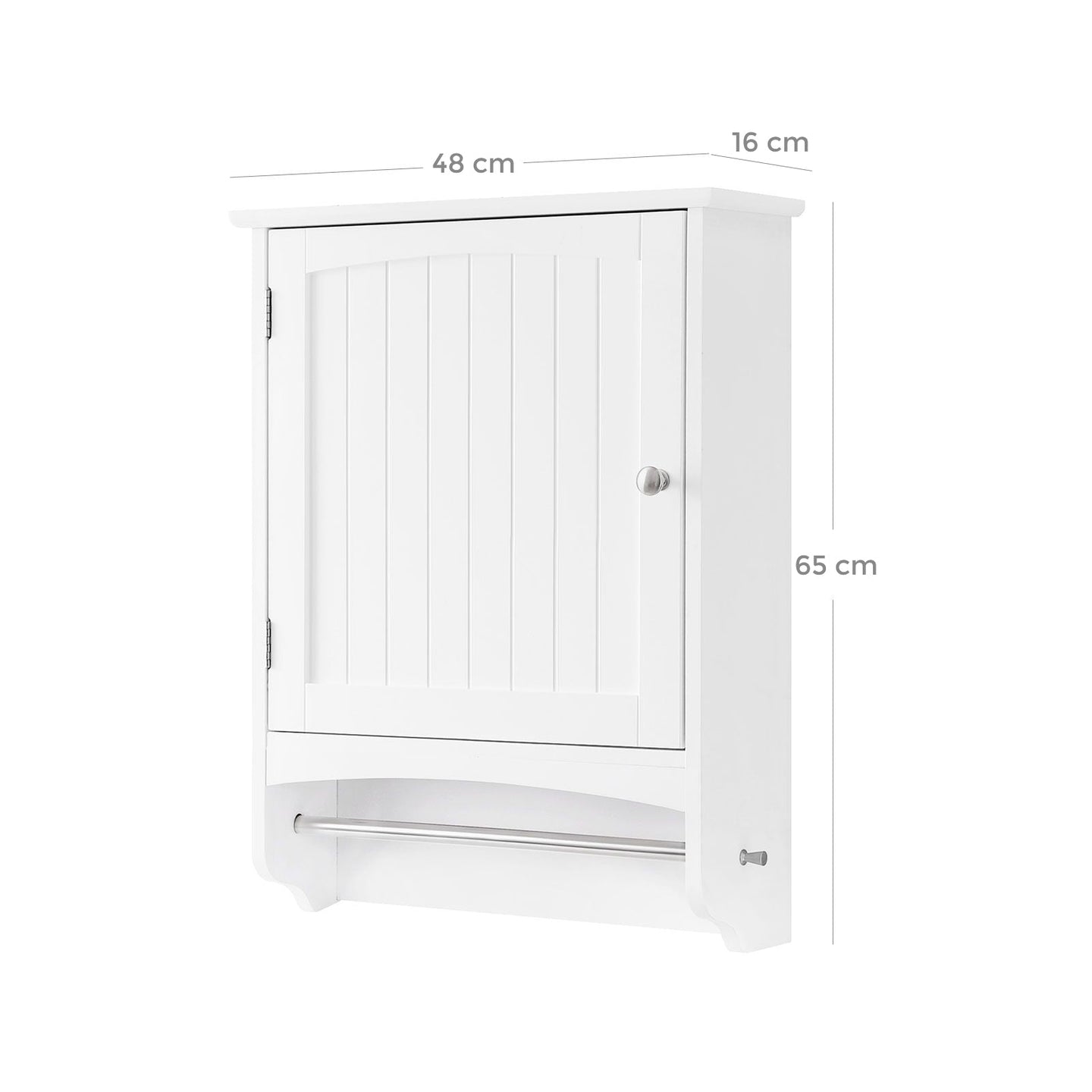 Wooden Wall Storage Cabinet - White - Adjustable Shelf with Towel Rod